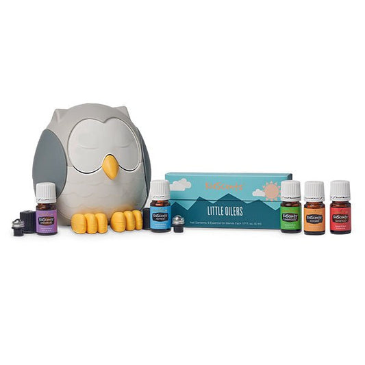 „Little Oilers“ Premium Starter-Kit mit Feather The Owl Ultrasonic Diffuser inkl. 5 Kinder Öle á 5ml - oelebase